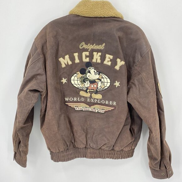 Mickey World Traveler Leather Aviator Bomber Jacket Disney Unlimited Medium - Picture 6 of 6